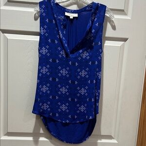 LOFT Floral Patterned Blue Sleeveless Blouse
